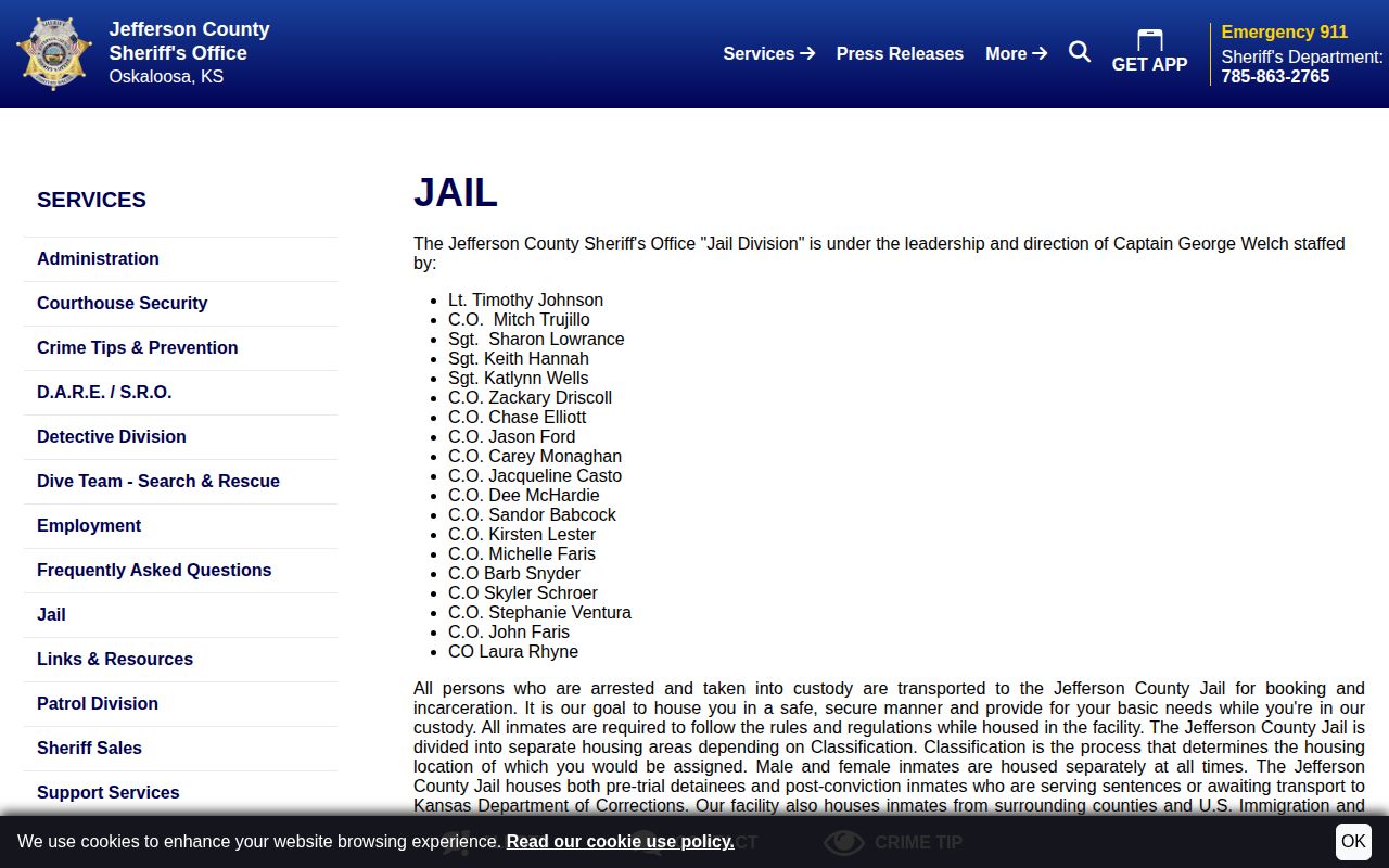 Jefferson County Jail release and custody information