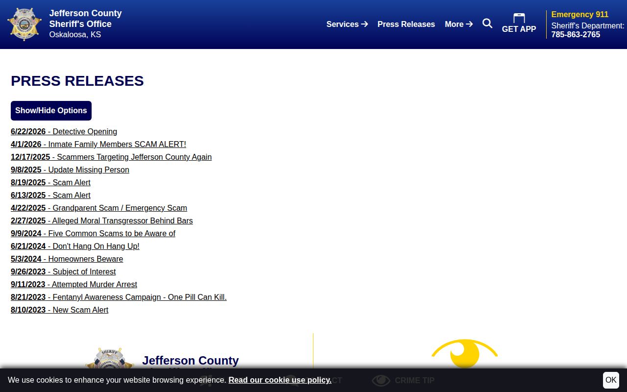 Jefferson County official press photo and release record channel
